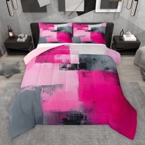 Manfei Adult Pink Watercoor Bedding Comforter Set, Abstract Ombre Twin Comforter Sets, Fashion Oil Printing Reversible Bedding Set, Luxury Bedroom Decor, 2pcs