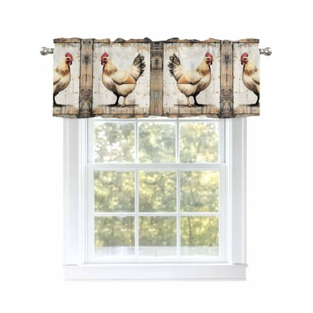 Farmhouse Chicken Valances for Windows Rod Pocket Kitchen Valance Curtains - Soft & Washable Small Window Treatment for Living Room Bathroom Vintage Oil Painting 42x12 Inch 1 Panel