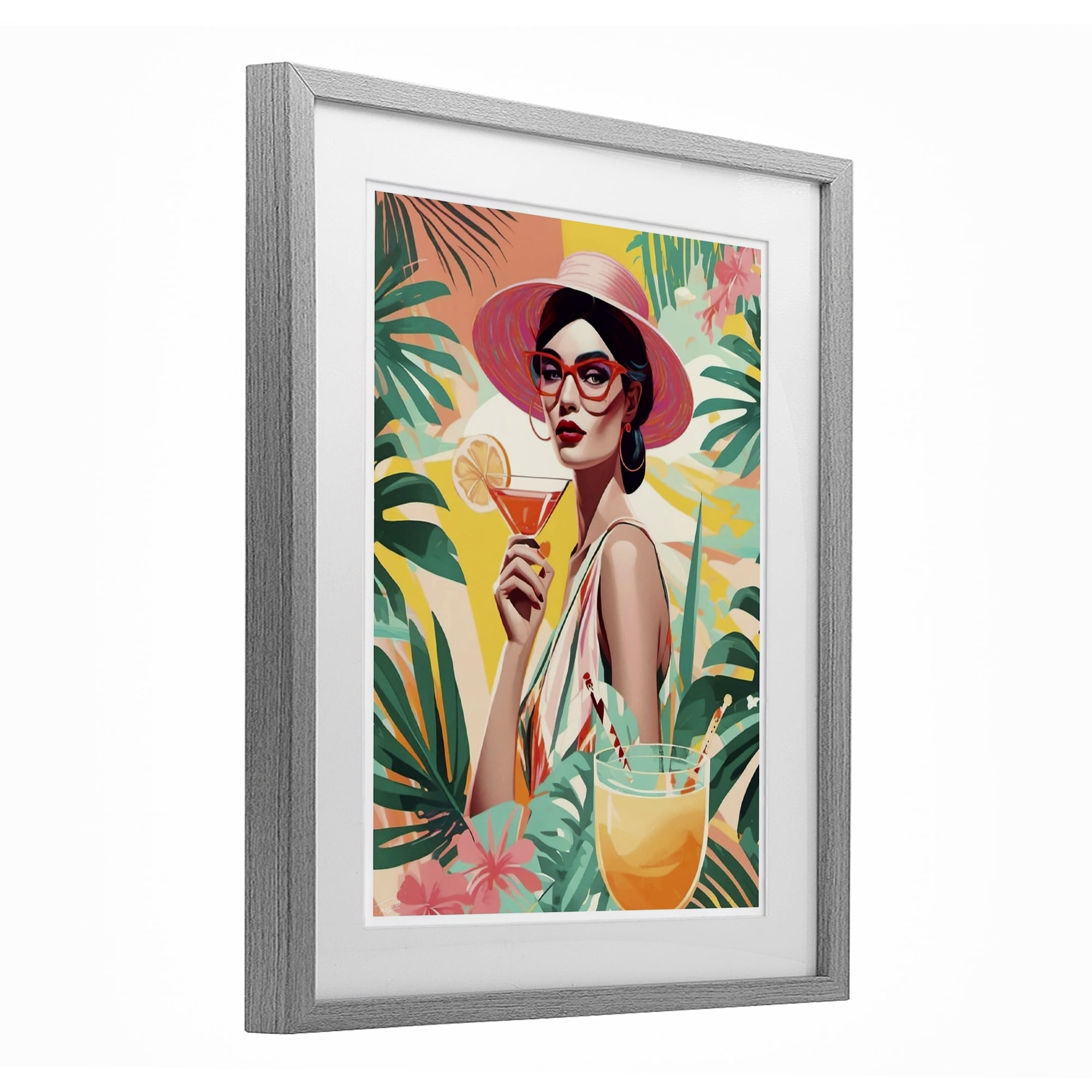 Stupell Industries Exotic Summer Cocktail Gray Framed Print Under Glass, design by Tabz Jones