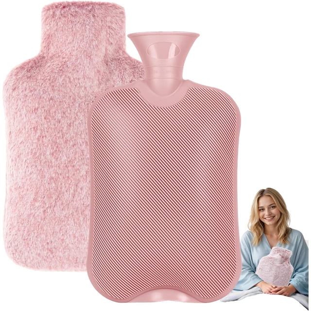 Bolsa de Agua Caliente de Goma 2L, Bolsa de Agua Caliente con Funda de Felpa Suave, Hot Water Bag para Dolor de Espalda, Lumbares, Vientre, Manos, Calambres Menstruales, Frío o