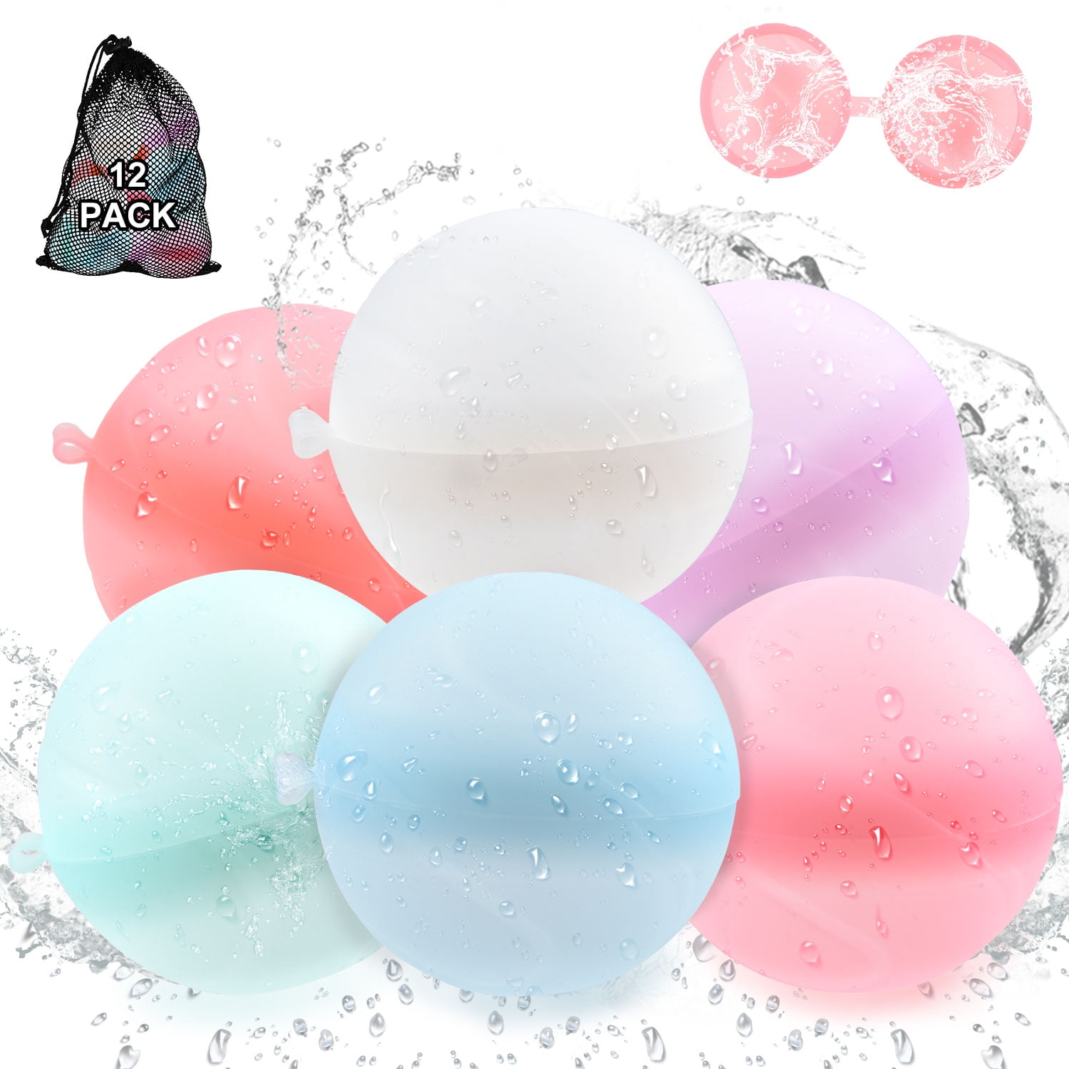 LONGRV 12 PCS Reusable Water Bomb Balloon, Silicone Self Sealing Water