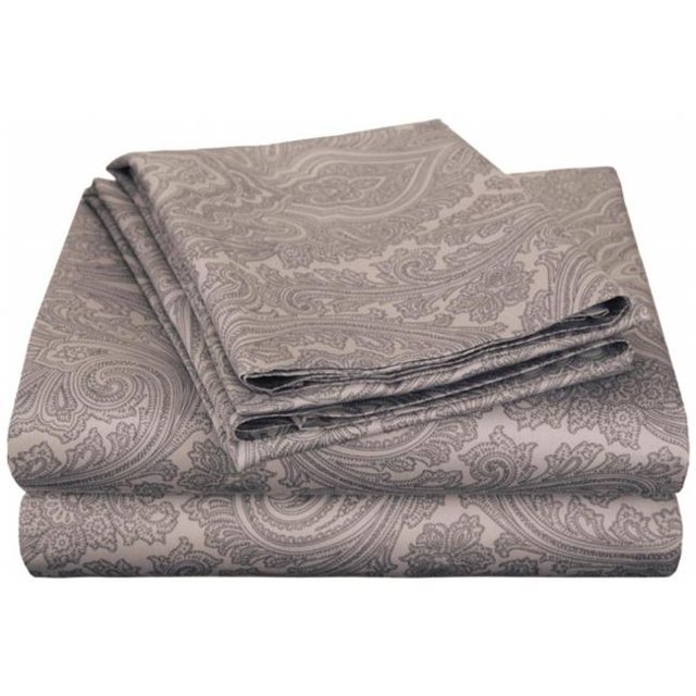 Coton Riche 600 Fil Compter Italien Paisley Feuille Ensemble Californie Très Grand-Gris Foncé