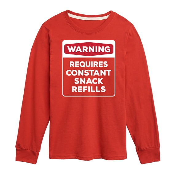 Instant Message - Warning - Requires Constant Snack Refills - Toddler & Youth Long Sleeve Graphic T-Shirt