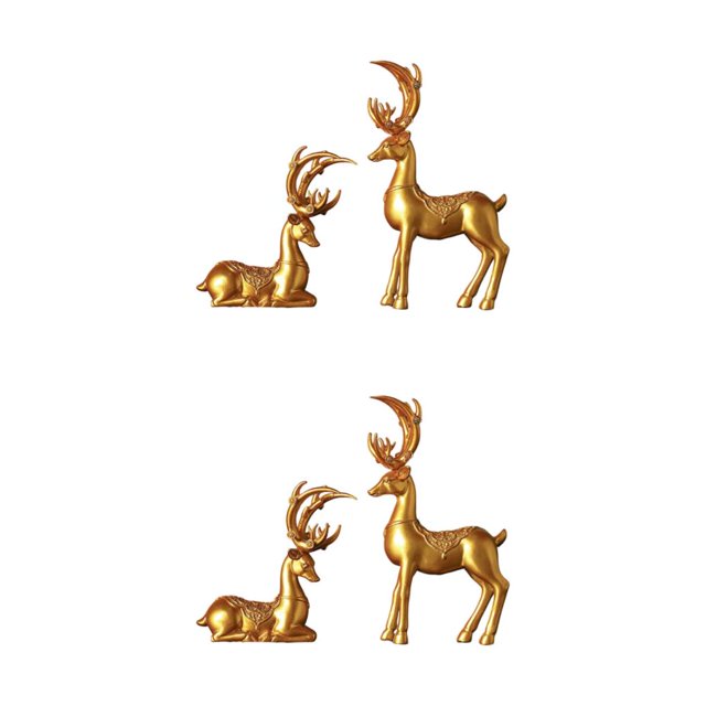 VONKY 2x Deer Figurines Sculpture Animal Statue for Tabletop Bookcase Decoration Exquisite and Stylish Gold 2Set