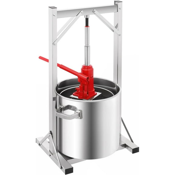 5.8 Gallon Fruit Press Hydraulic Stainless Steel Manual Juice Maker Apple/Grape/Berry/Vegetables/Wine Press 3 Ton Pressure Manual Hydraulic Jack with  Bucket