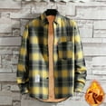 thumbnail image 4 of Inglocry Men's Warm Sherpa Lined Fleece Plaid Flannel Shirt Jacket Mens Flannel Shirt Long Sleeve Yellow L, 4 of 4