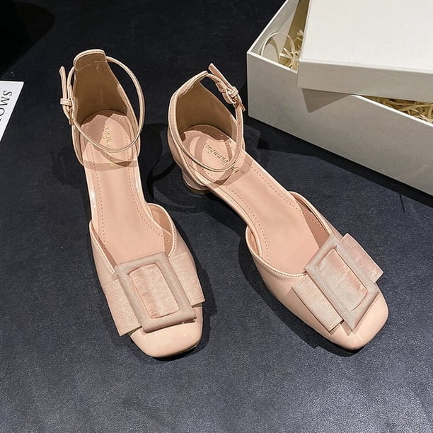 Sandalias de mujer, vestido de tacón bajo con hebilla cuadrada, tacones altos, moda informal, combina con todo, tacón cuadrado, tacones simples, sandalias para mujer 38 Gao Jinjia LED