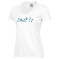 thumbnail image 2 of Women's  White Saint Louis Billikens Script Logo Comfort Wash V-Neck T-Shirt, 2 of 3