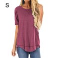 thumbnail image 1 of stanreset Women T-shirt Solid Color Stitching Top Asymmetrical Hem Blouse, Red, S, 1 of 6