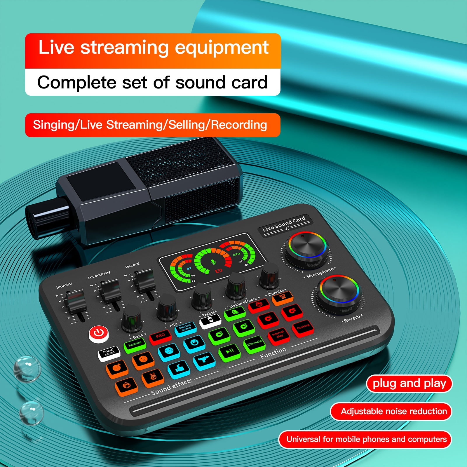 Live Sound Card Live Streaming Studio Recording Mixer DJ Controller Bluetooth-Compatible