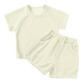 thumbnail image 2 of Delliss Girls Summer Ribbed Outfits Elastic T-Shirt Top and Elastic Waist Shorts Set With Pocket, 2 of 9