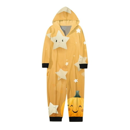 

Family Photo Outfits Kids Halloween Romper Halloween Print Zipper Hoodie Long Sleeve Holiday Casual Pajamas Set Yellow 7T