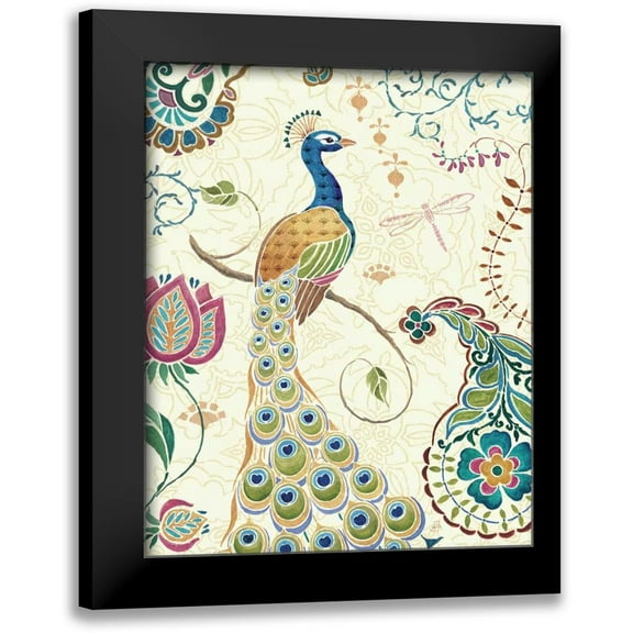 Brissonnet, Daphne 12x14 Black Modern Framed Museum Art Print Titled - Peacock Fantasy II