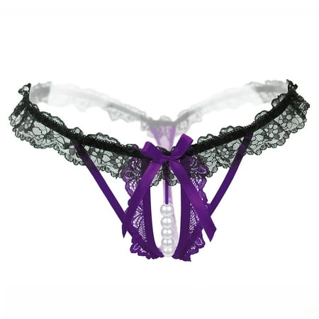 Women s Sexy Panties  Lace Thong  With Pearl Ball Hollow Sexy Transparent Stretch T Panties
