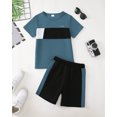 thumbnail image 2 of 11Y Big Boys Clothes 12Y Boys 2PCS Summer Outfits Set Crew Neck Big Boys Short Sleeve Color-blocked Top Shorts Set Blue, 2 of 7