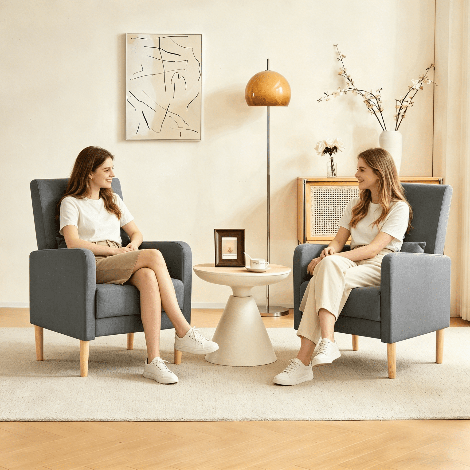 Gewnee 26.5"Accent Chair,Linen Fabric Upholstered Comfy Armchair with Solid Wood Frame & High Back,Single Chair for Living Room,Apartment,Office.Dark Grey