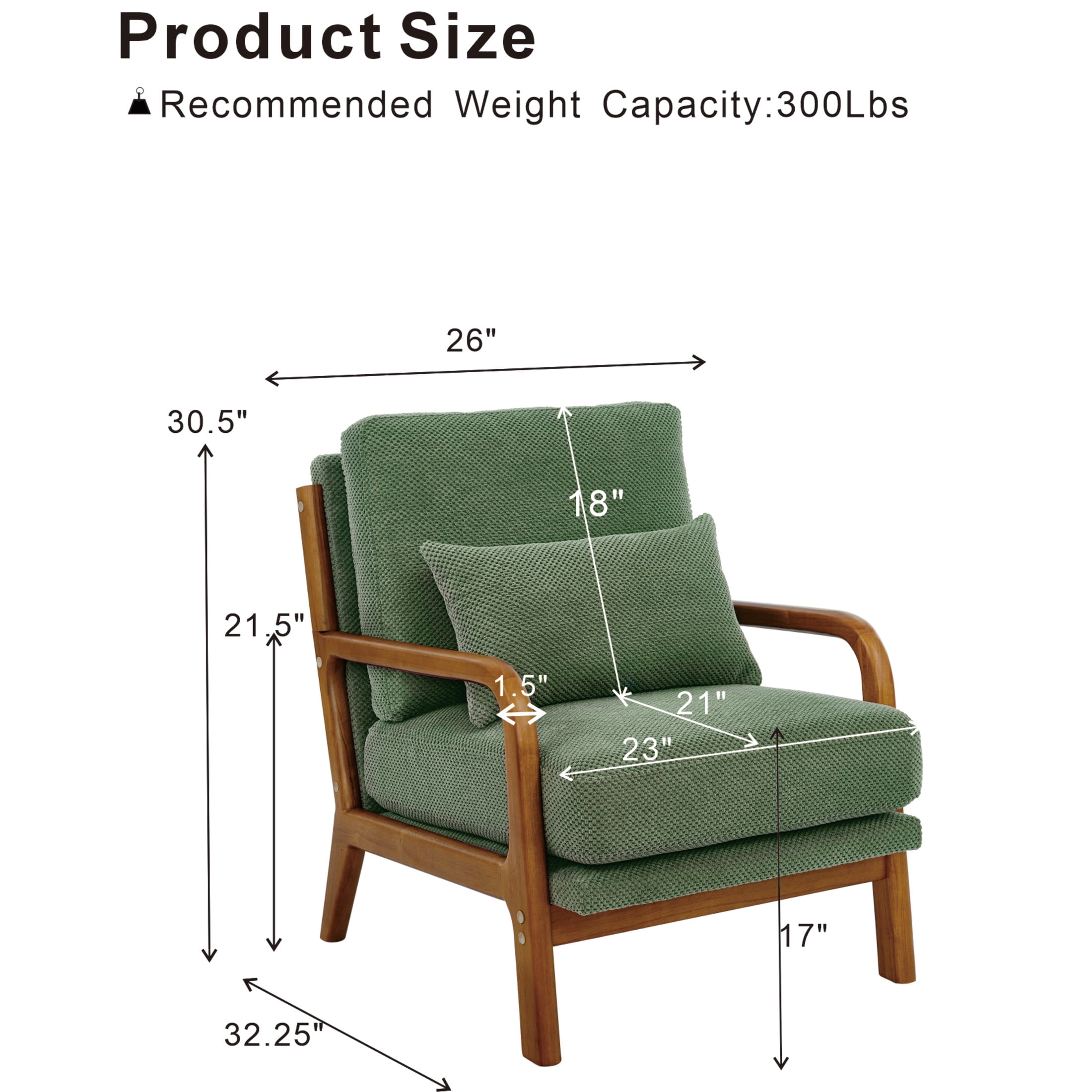 Noble House Mid-Century Modern Lounge Chair, Upholstered Accent Armchair with Solid Wood Frame, Dark Green