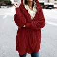thumbnail image 3 of Women Hooded Cardigan Fuzzy Jacket Winter Open Front Fleece Coat Outwear with Pockets Red 3XL, 3 of 7