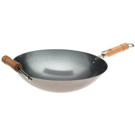 joyce chen 20-1140, pro-chef round bottom wok with wood handles,