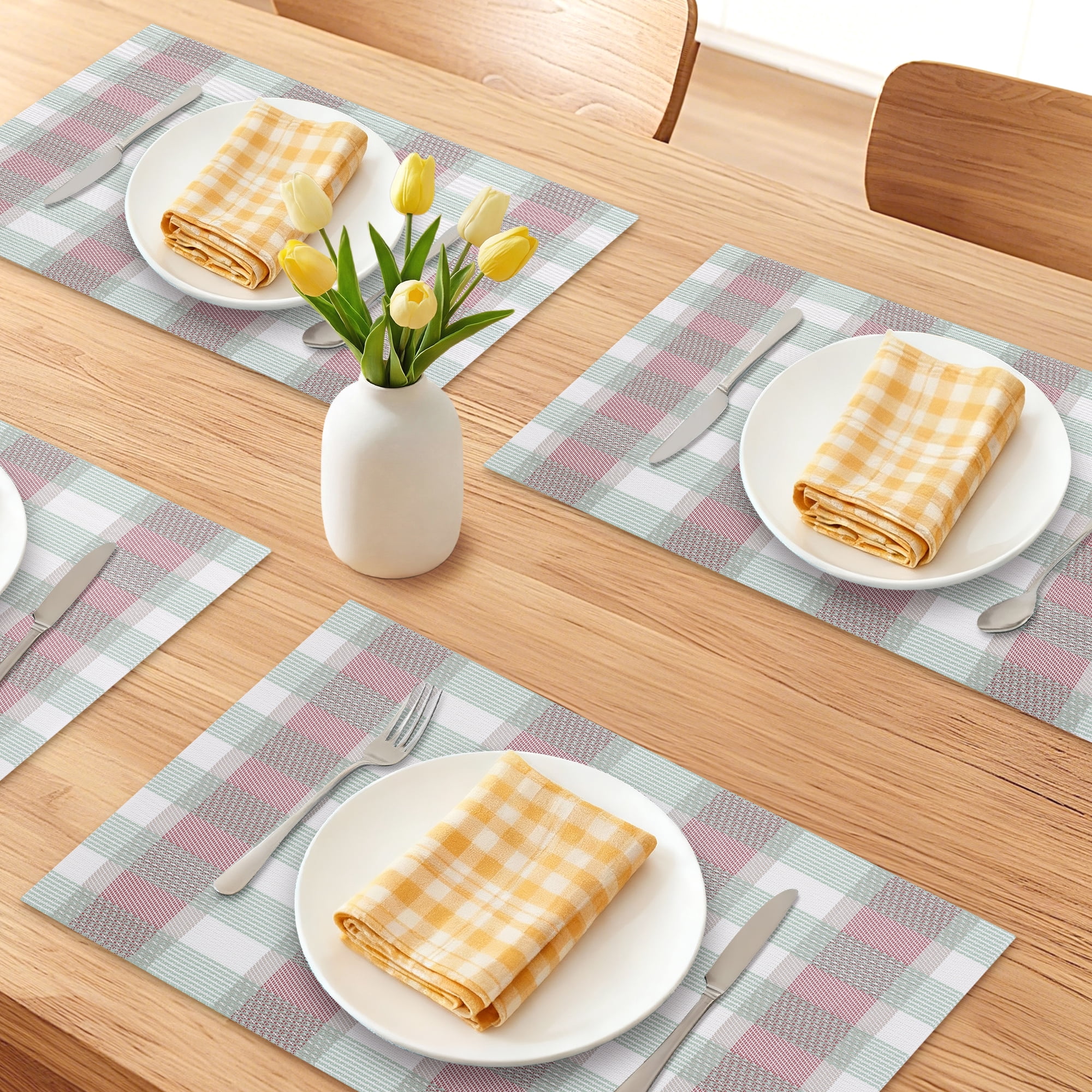 Unique Bargains Rectangle Set of 6 Plastic Washable Table Mats Red 17.7x11.8inch