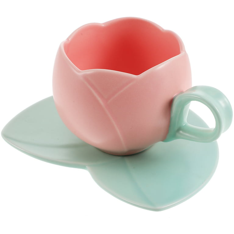 Cute Hand Painted Tulip Bear Cloud Coffee Cups and Saucers Handmade  Irregular Ceramic Cup With Saucer Creative Latte Tea Cup Set