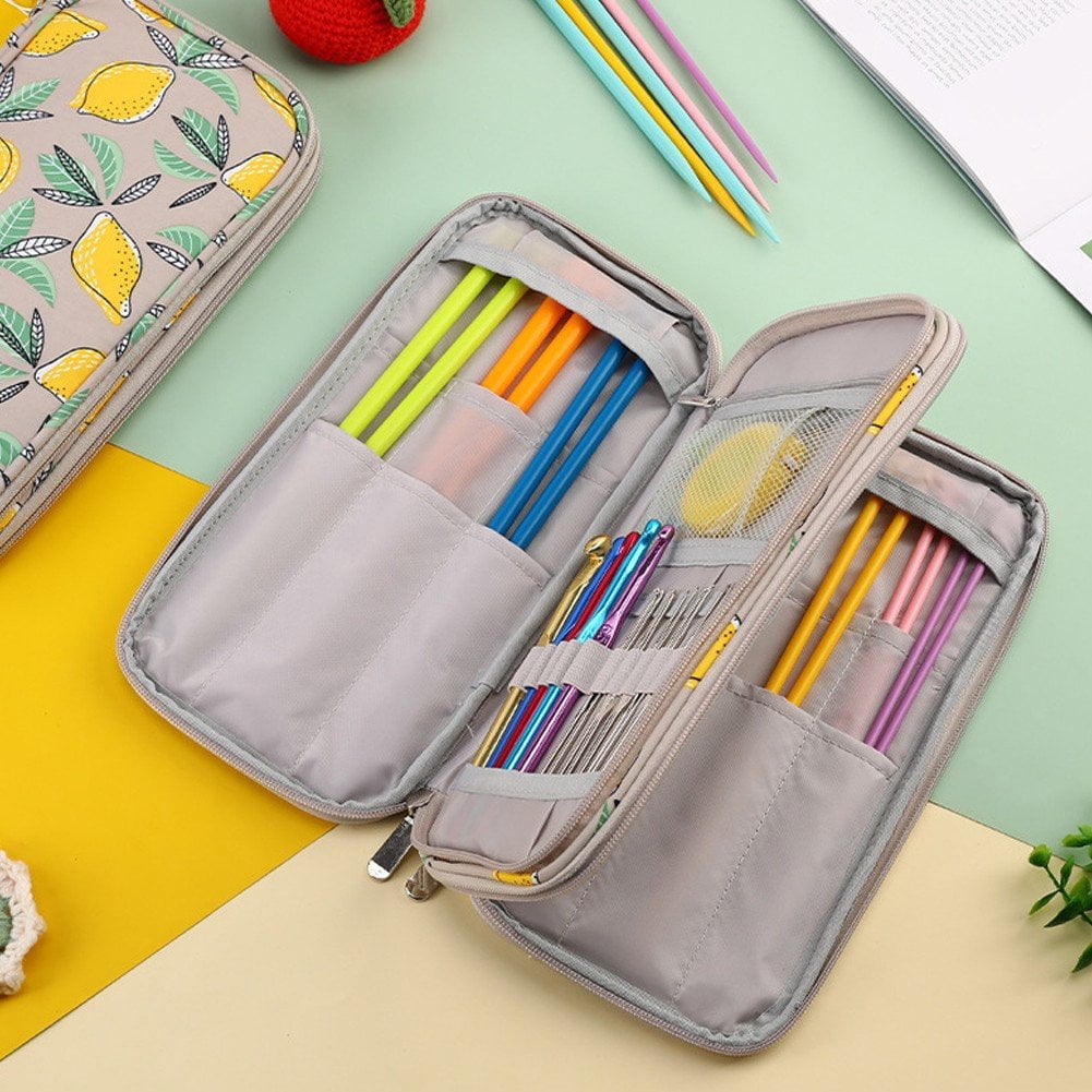 Knitting Needles Case, Crochet Hook Case, Double Layer Zipper Storage, Crochet Storage Bag, Rectangle Knitting Needle Case, Easy to Carry on