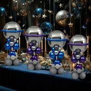 Wettarn 4 Set Outer Space Birthday Party Decoration Space Planet Latex Balloons with Blue Purple Silver Galaxy Party Supplies Astronaut Foil Balloons for Solar System Party Space Table Decor ALT2