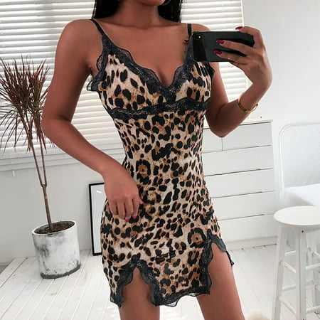 

Cntydi Pajamas for Women Gifts Women s Sexy Nightclub Style Fashion Lace Sling V-neck Leopard Sex Lingerie