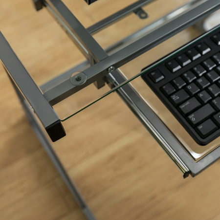 Walker Edison - 52" L-Shaped Modern Glass Corner Computer Desk - Silver