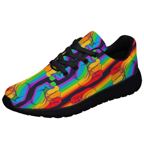 Rainbow Pride Shoes Men Women Fashion LGBT Sneakers Adult Lightweight Breathable Running Shoes Black Size 3.5