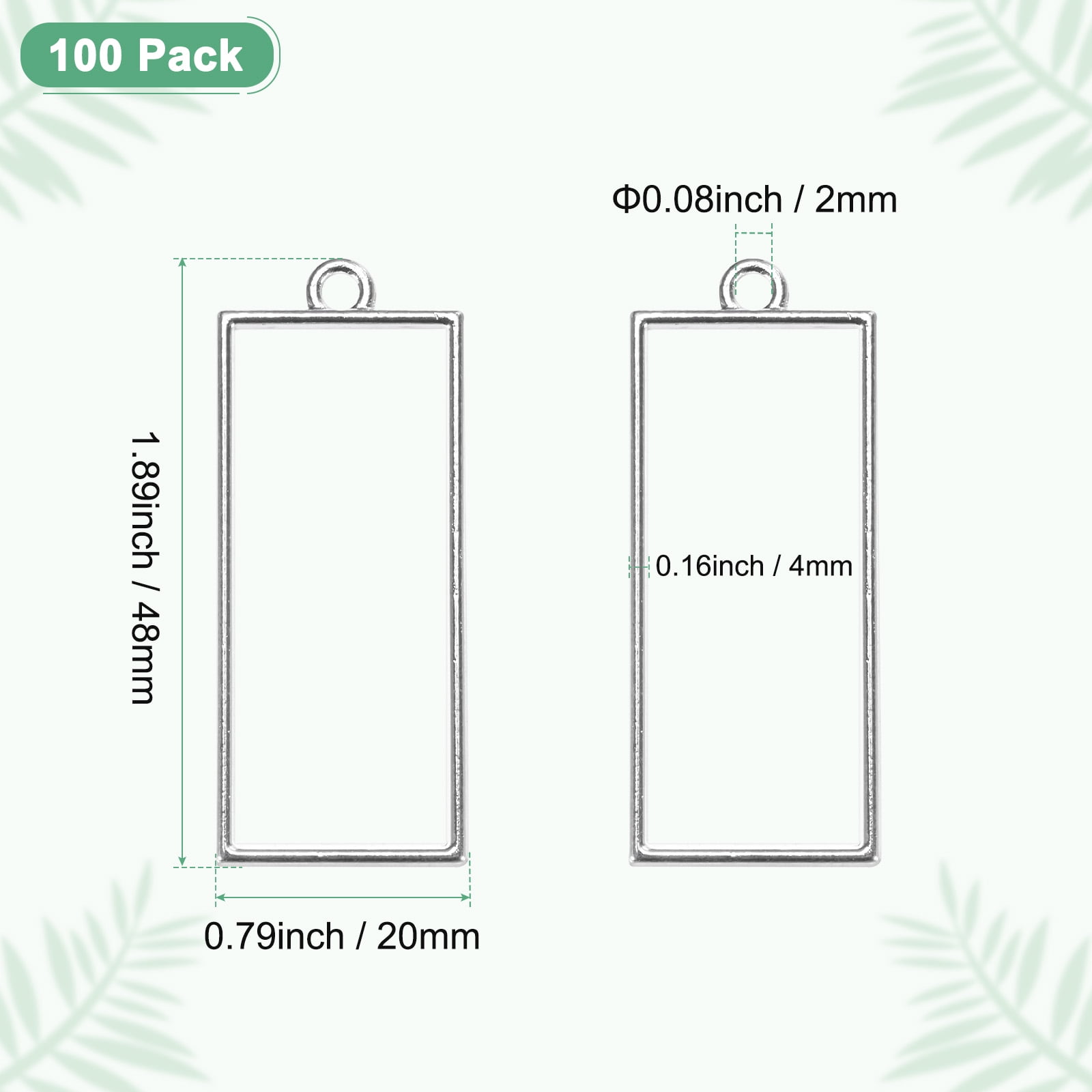 100-Pack Open Bezels for Resin, Rectangle Open Back Bezel Pendants for Resin Jewelry Making/DIY Earrings Necklace, Alloy Hollow Frame Pendants [Silver Tone]