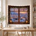 thumbnail image 5 of Snowy Village Inside Pine-Framed Window with Church and Lanterns, Nostalgic Rustic for Nature Lovers, Winter Home Decor, Christmas Gift, Tapestry Wall Hanging for Bedroom and Den, 5 of 7