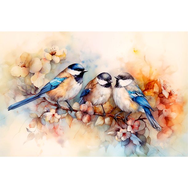 5D DIY Con Taladro Pájaro Disfrutando Una en Rama 40x60cm
