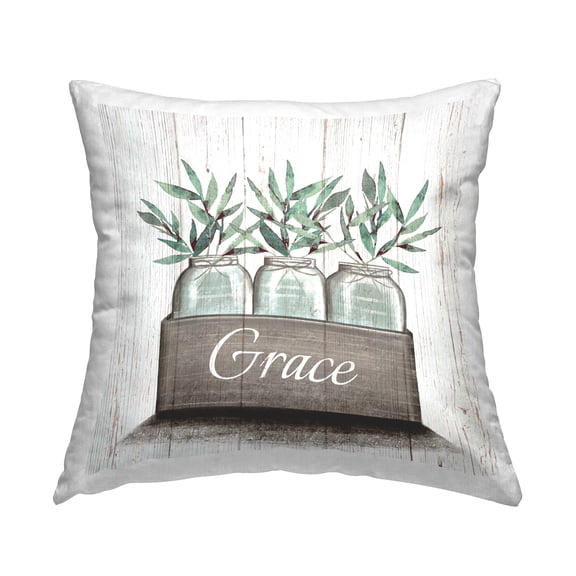 Stupell Industries Green Plant Foliage in Jars with Grace Sentiments Farmhouse Off-White,18 x 7 x 18 Decorative Pillows