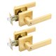 thumbnail image 1 of Ehomeware Paquete de 2 palancas de puerta exterior con cerradura Manija de puerta Juego de manijas de puerta de entrada de latón satinado resistente dorado con llaves Manijas de puerta interior de dor, 1 of 1