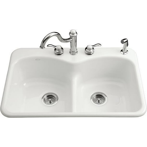 Kohler K 6626 4 Langlade 33 Double Basin Top Mount Enameled Cast Iron Kitchen Sink Walmart Com Walmart Com