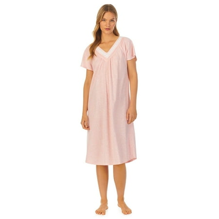 Women's Carole Hochman Cotton Flutter Sleeve Nightgown Color: Peach Floral Vine Size: SMALL