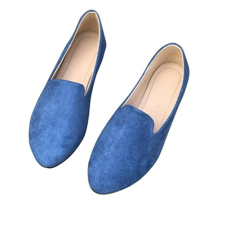 hopeusnice Clearance Women s Slip On Loafers Flat Shoes Suede Leather Comfortable Ballerina Flats Soft Sole Walking Shoes Blue 39