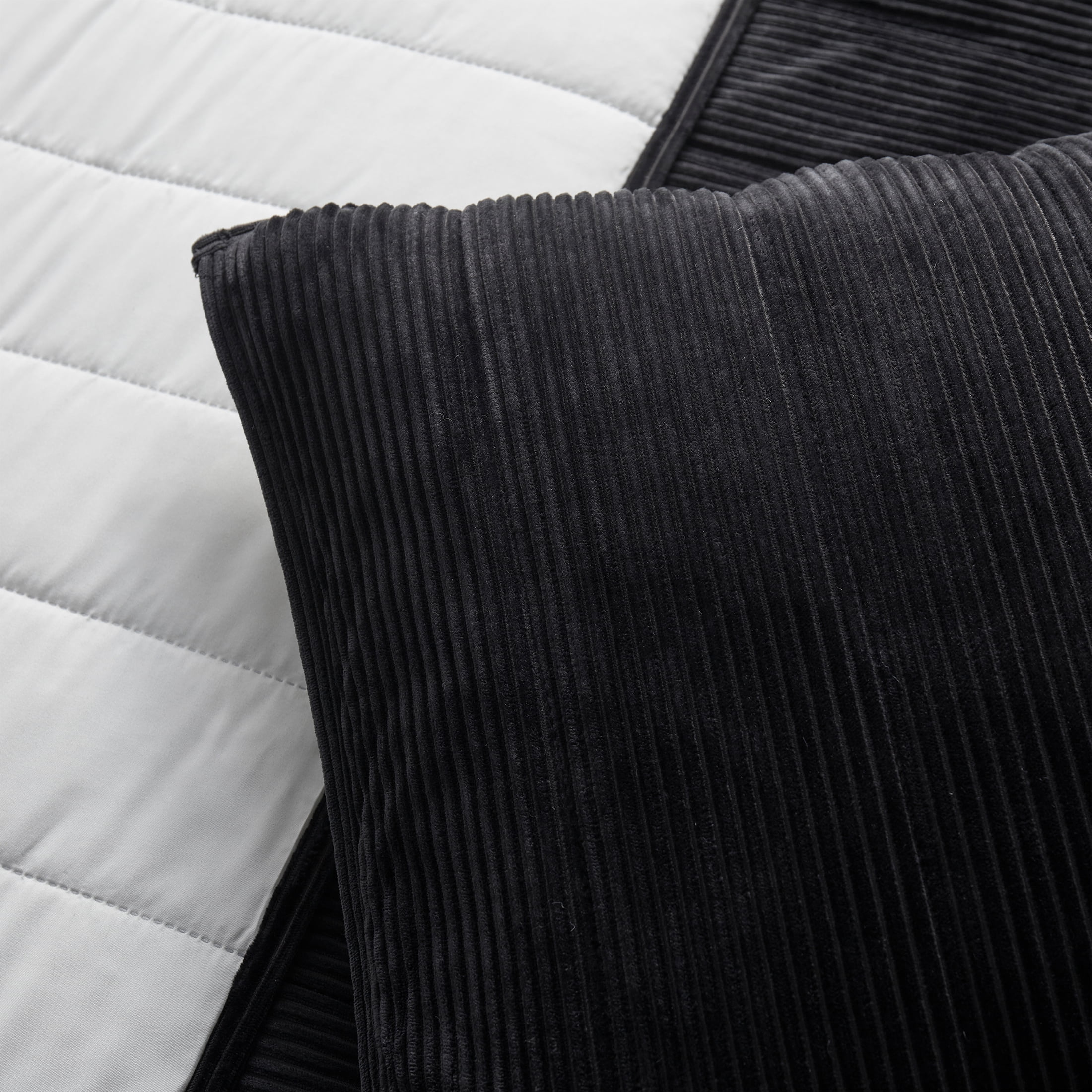 Mainstays Standard Pillow Sham - Black, Corduroy, Reversible Bed Sham, 2 Pack
