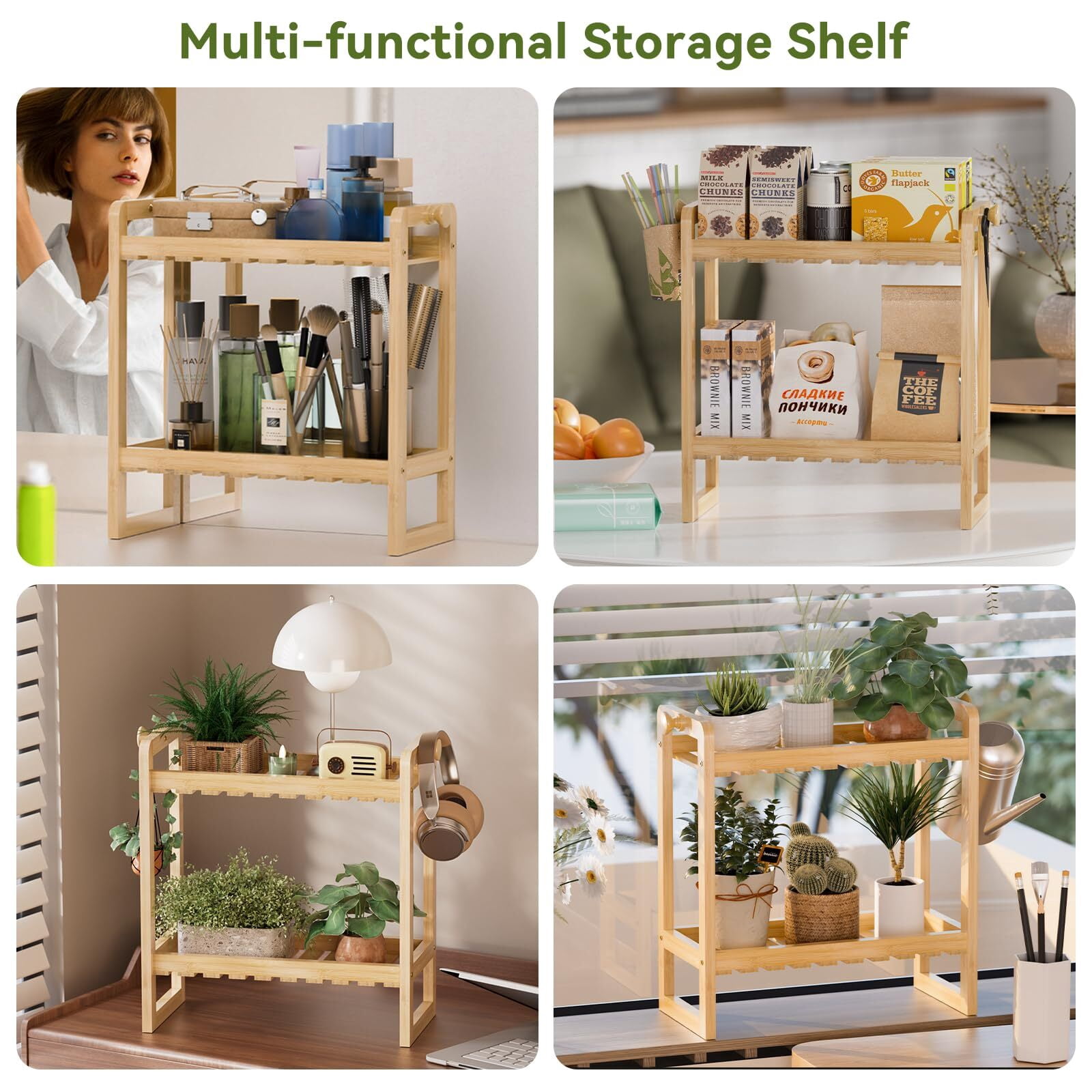 Bamboo Over the Toilet Storage Shelf - 2-Tier Bathroom Organizers, 2 in 1 Dual Stable Home Storage Rack for Small Bathroom, Space Saver