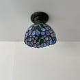 thumbnail image 4 of Tiffany Ceiling Lights Fixture Purple Stained Glass Green Leaves LED Bulb Included for Living Room Bedroom Kitchen 8”W*8”D*8”H, 4 of 5