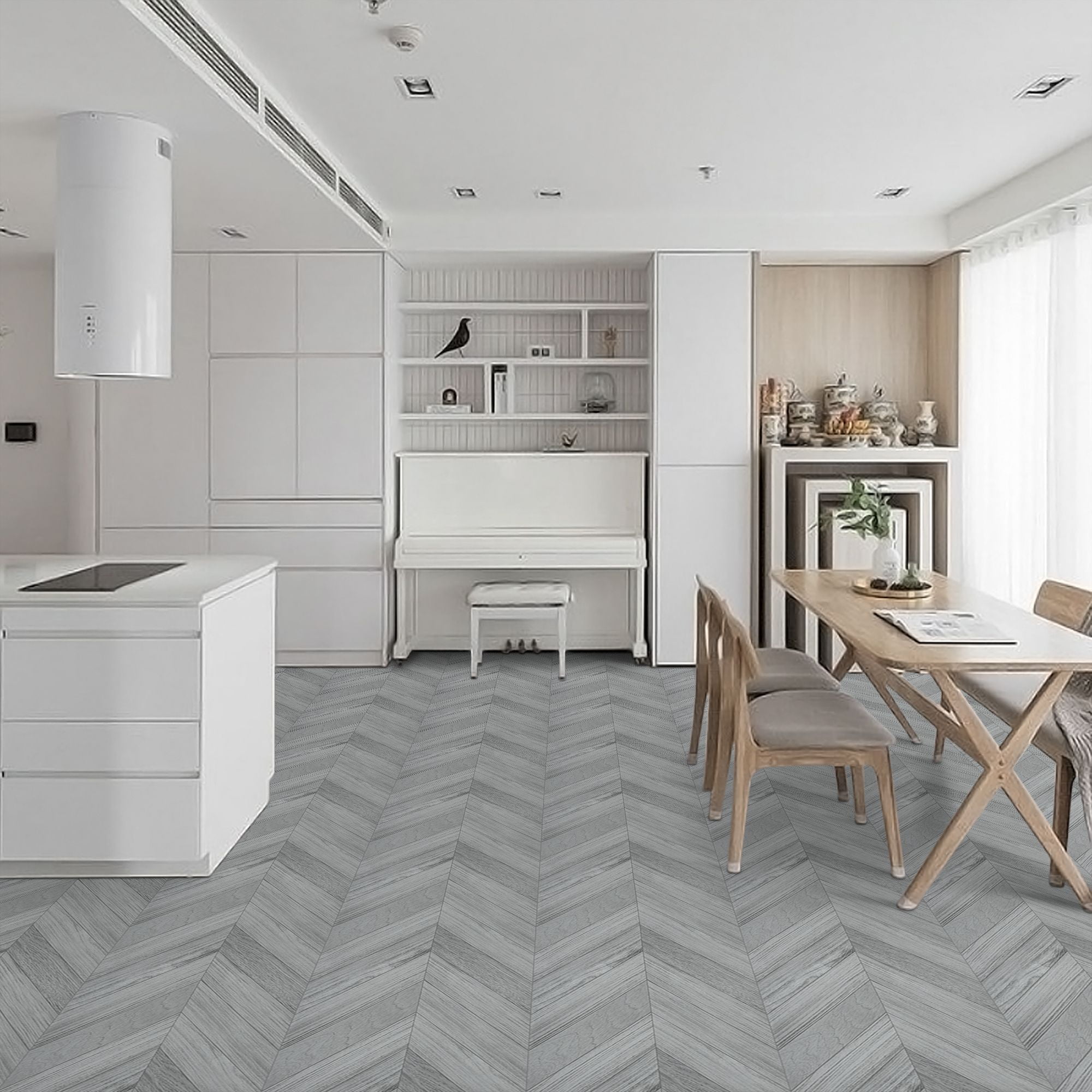 Lxcreat Vinyl Flooring Gray Peel and Stick Roll Thicken 196-in x 23.6-in Thicken Self Adhesive Vinyl Floor Tiles Wood Flooring