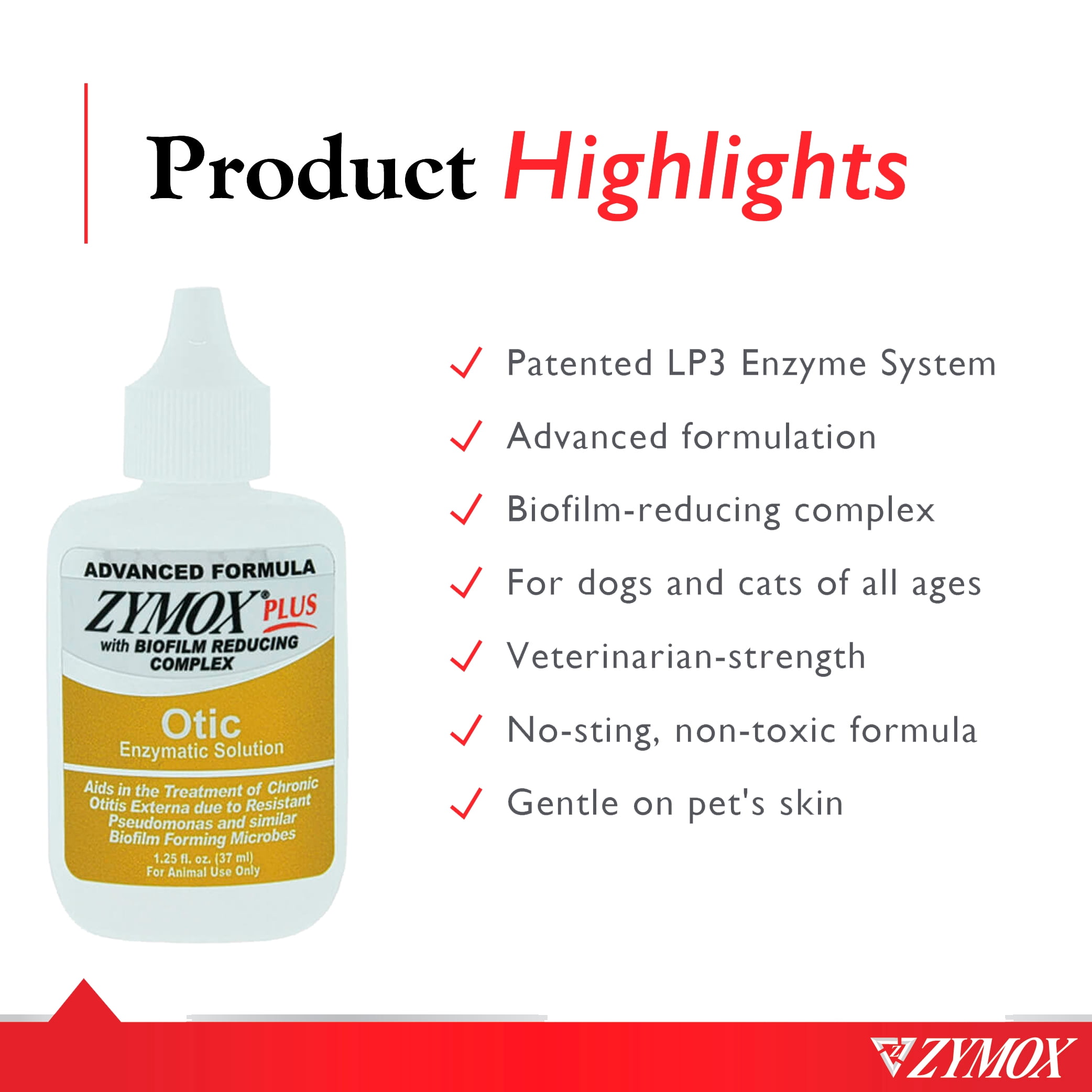 ZYMOX Advanced Formula Otic Plus Enzymatic Ear Solution for Dogs and Cats without Hydrocortisone, 1.25oz