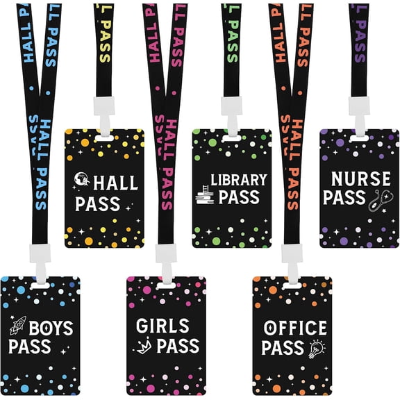 6 Sets Hall Passes for Classrooms Colorful PVC School Pass Set