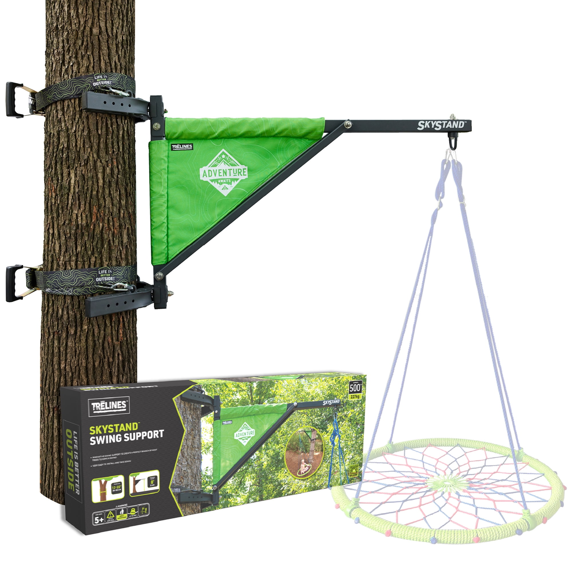 Trelines: SkyStand Swing Support - Tree Mount Frame Attaches to Trunk Base, Outdoor Swing Accessory, 360 Degree Swivel, Rachet Straps, Supports 500lb