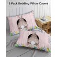 thumbnail image 2 of Easter Bunny Pillow Cases Standard Size Set of 2 - Microfiber Bed Throw Pillow Covers, Eggs Cute Rabbit Pink Wooden Grain Farm Decorative Lumbar Pillow Cover with Envelope Closure for Sofa 20"x26", 2 of 6