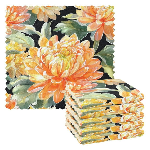 6 Pieces of Kitchen Towels 11x11Inch Kitchen Dish Cloths Kitchen Dish Towels Reuseable Cleaning Cloths Gold Chrysanthemums