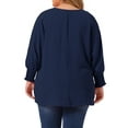 thumbnail image 3 of Unique Bargains Women's Plus Size Chiffon Tops Batwing Ruffle Long Sleeve Loose Blouses 1X Navy Blue, 3 of 6