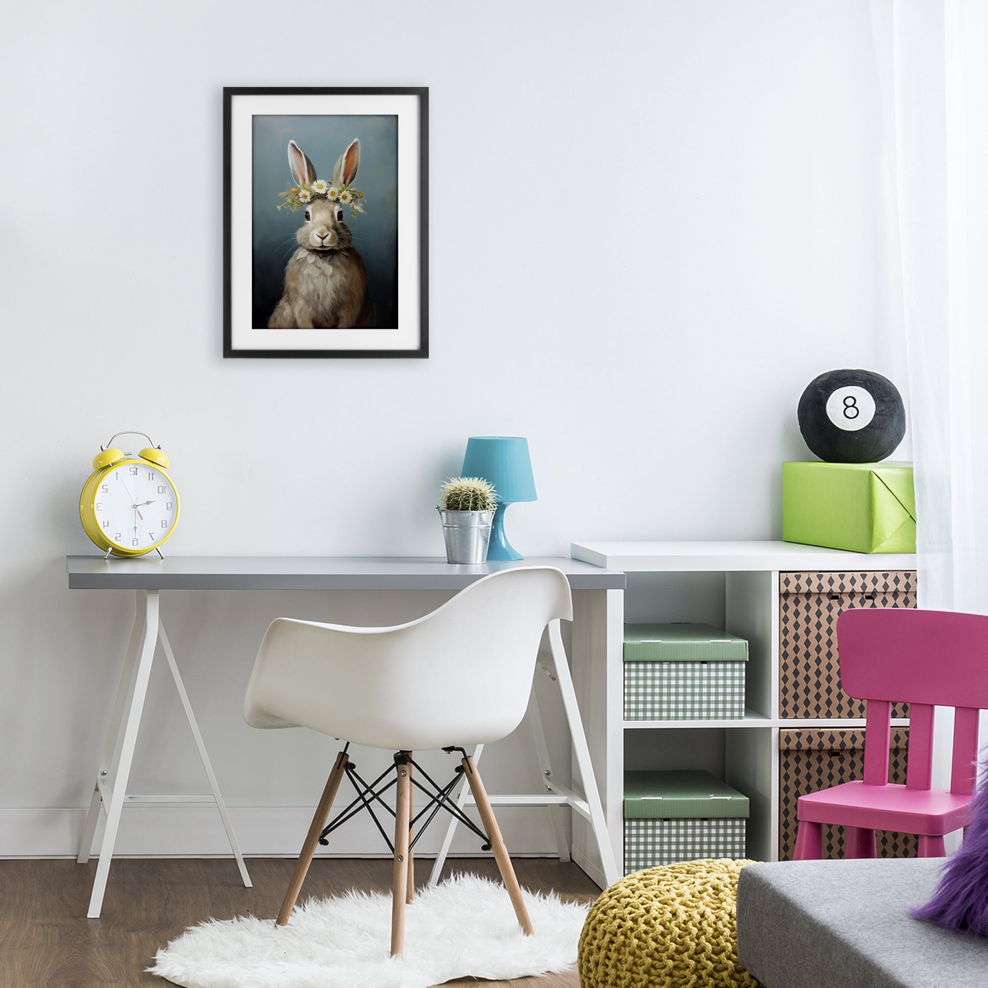 Stupell Industries Daisy Crowned Bunny Portrait Black Framed Print Under Glass, design by Heidi Kuntz