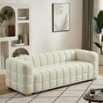 thumbnail image 2 of GVN Futon Couch, Sofa Loveseat, Lazy Sofa,(Beige) Wide Square Arm Teddy Velvet Rectangular Sofa, 2 Pillows, 2 of 12